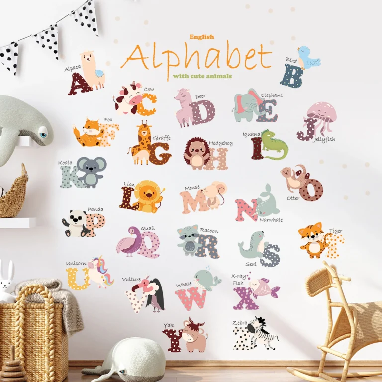 SIPO educational wall stickers – English alphabet with animals, letters A–Z for a child's room