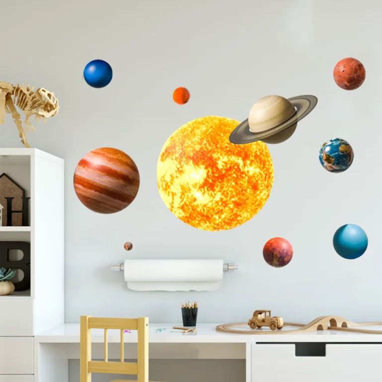 SIPO self-adhesive wall sticker, arrangement of the planets of the solar system on the wall of a child's room above the desk