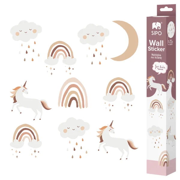 SIPO boho self-adhesive wall stickers – unicorns, rainbows, clouds and the moon (with packaging)