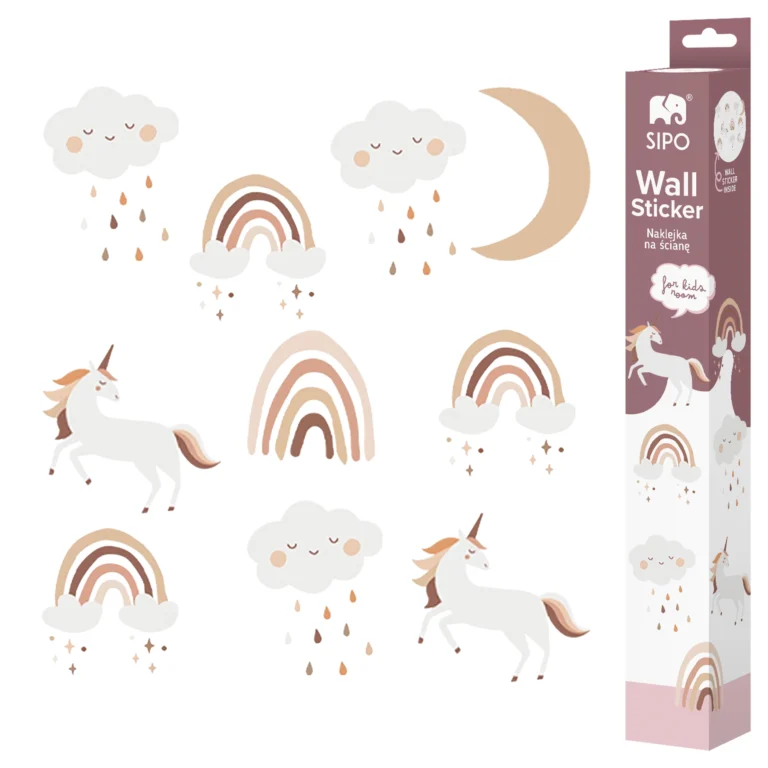 SIPO boho self-adhesive wall stickers – unicorns, rainbows, clouds and the moon (with packaging)