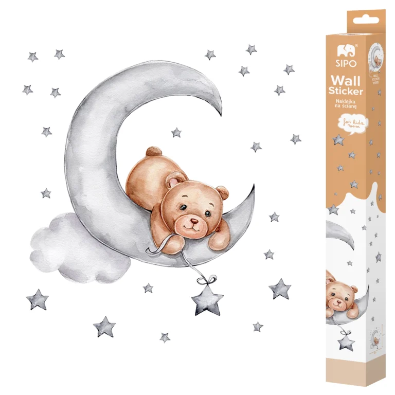 SIPO wall sticker for children self-adhesive, packaging with a bear on the moon motif with stars and a cloud