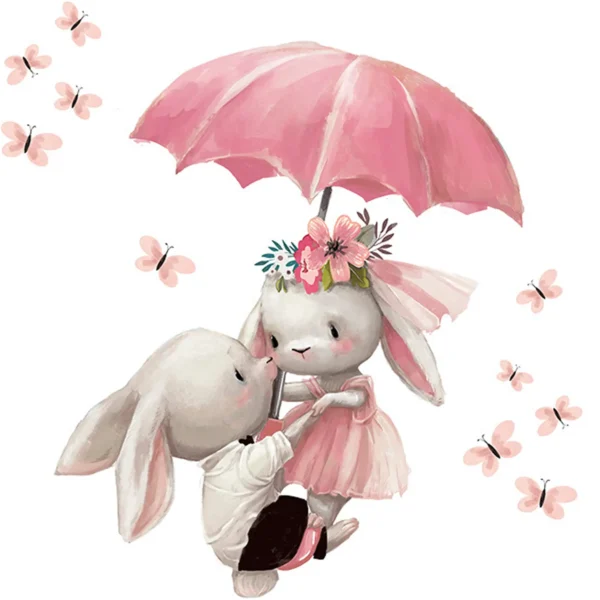 SIPO Kids Wall Stickers For Rooms - Bunnies With Umbrella