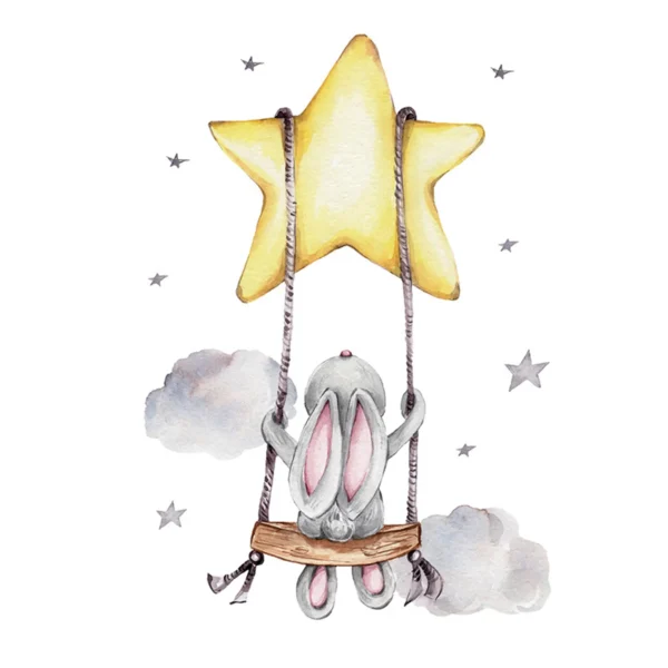 SIPO Kids Wall Stickers For Rooms - Bunny On Swing