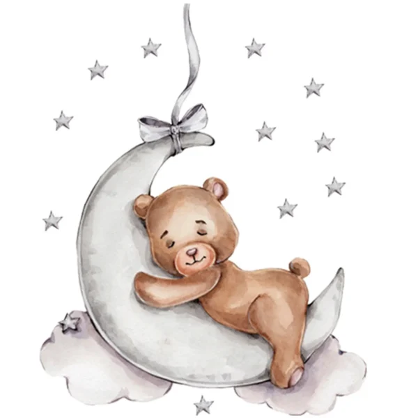 SIPO Kids Wall Stickers For Rooms - Sleeping Bear On The Moon