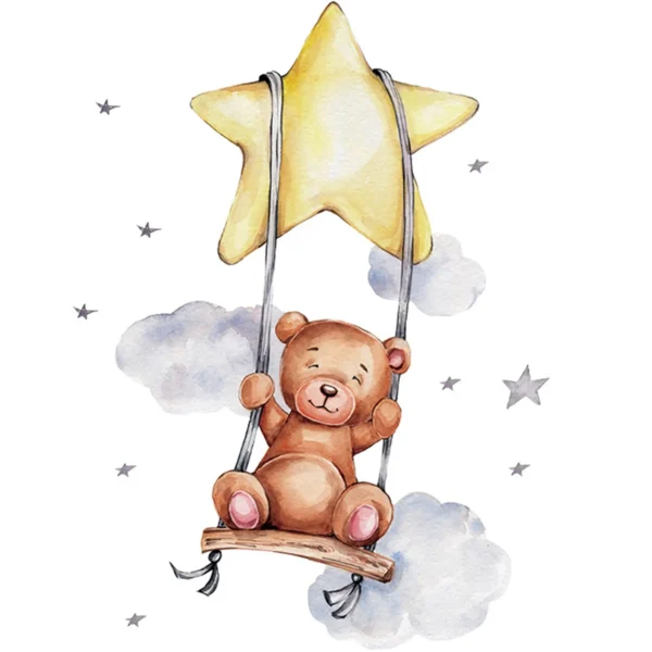 SIPO Kids Wall Stickers For Rooms - Teddy Bear On Swing