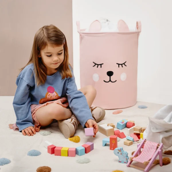 SIPO Large cotoon toy basket for children - pink bear