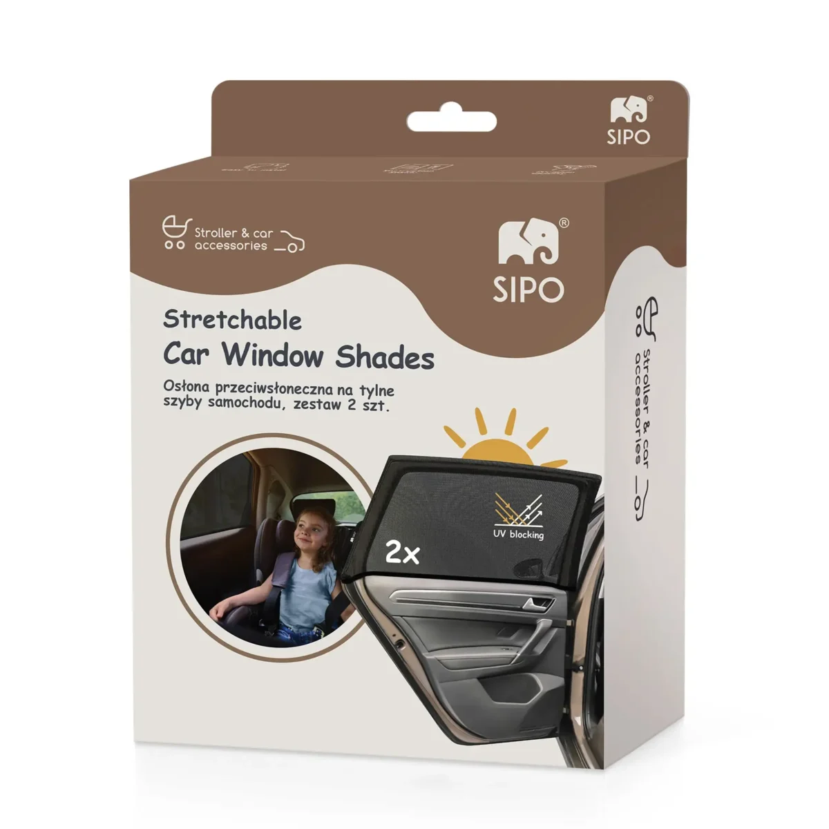 Sipo stretchable car window shades – product packaging
