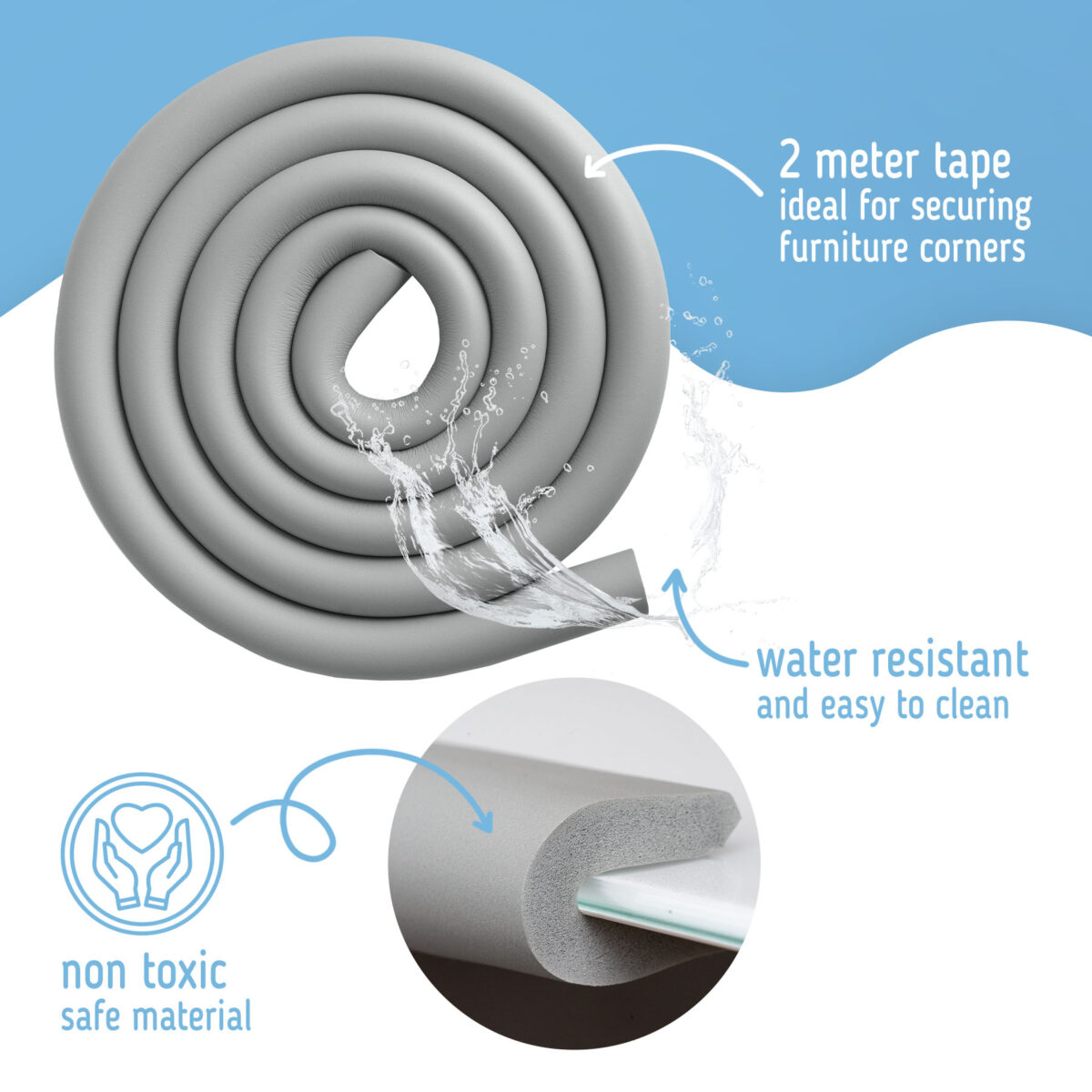 SIPO Foam Edge Protector for Glass Furniture - 2 Meter Tape