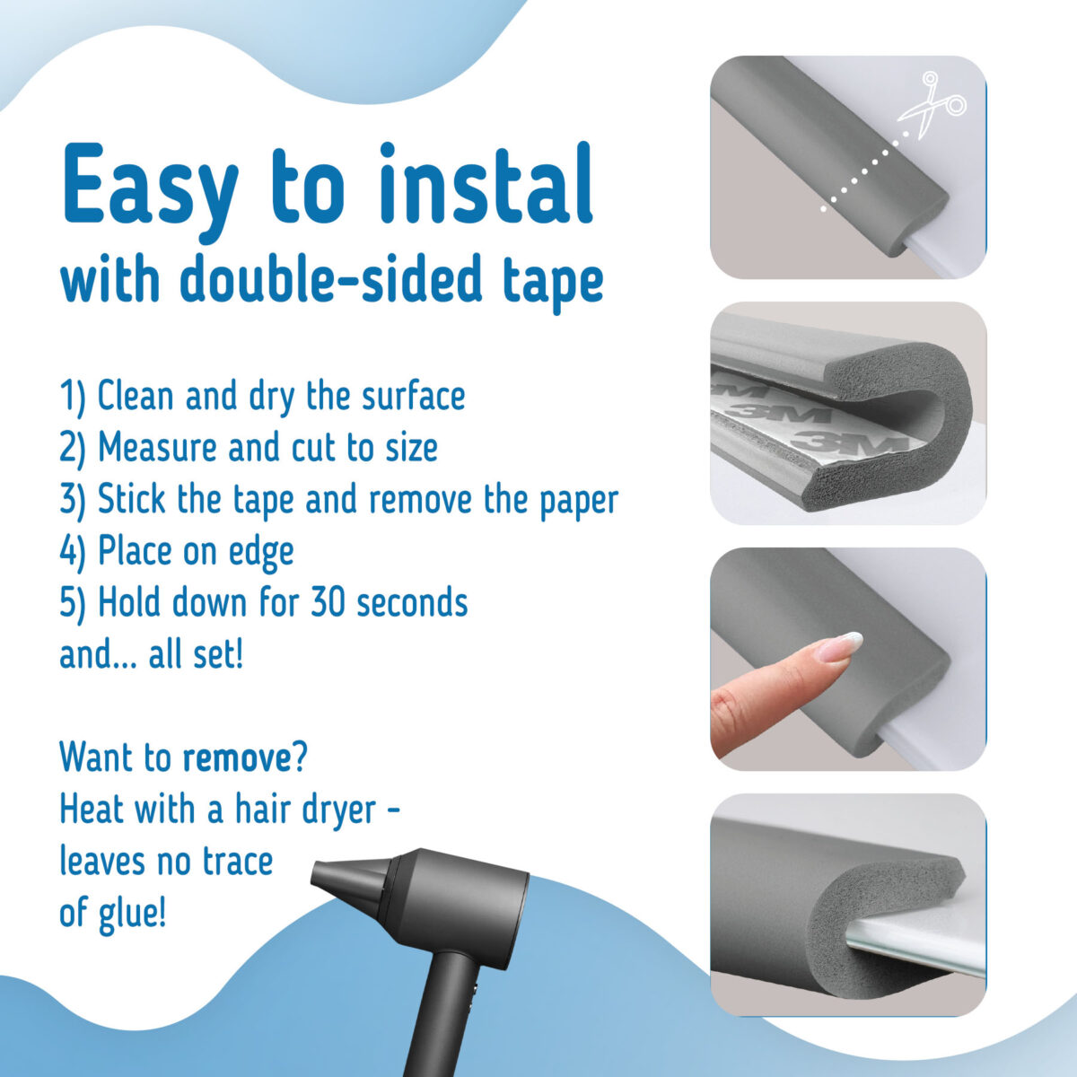 SIPO Foam Edge Protector for Glass Furniture - Easy to install