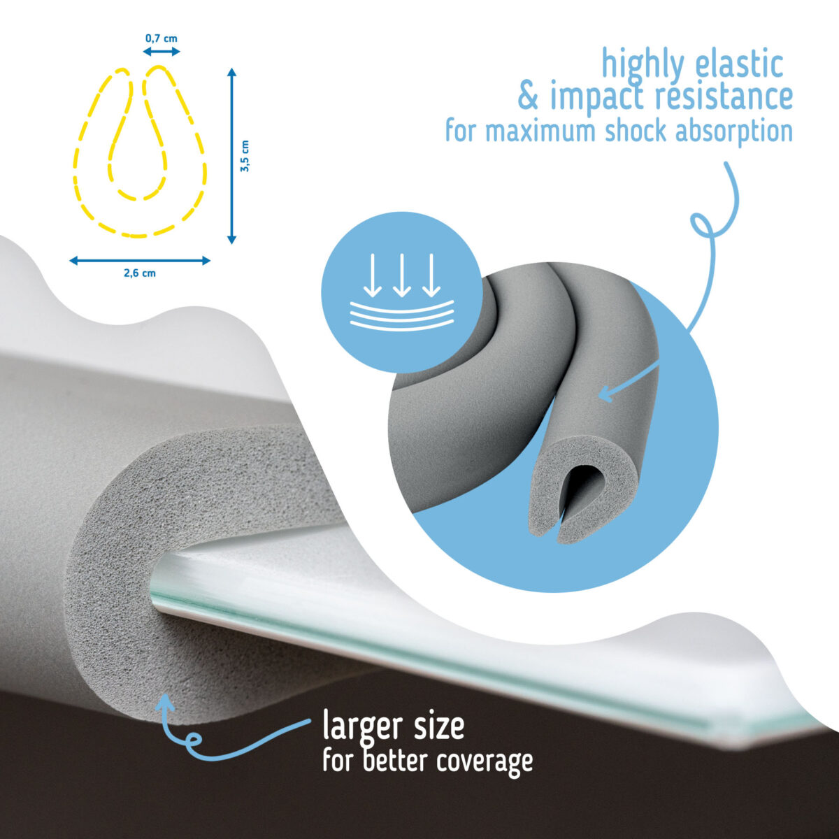 SIPO Foam Edge Protector for Glass Furniture - 2 Meter Tape - Gray