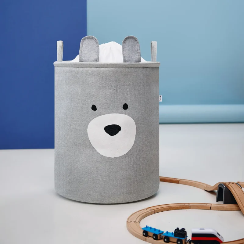 SIPO Kosz dla dzieci na zabawki XXL - szary miś