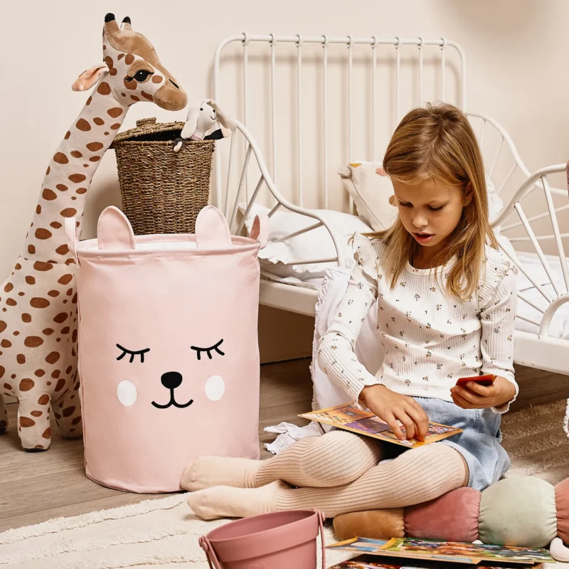 SIPO Cotton storage basket for toys - pink bear