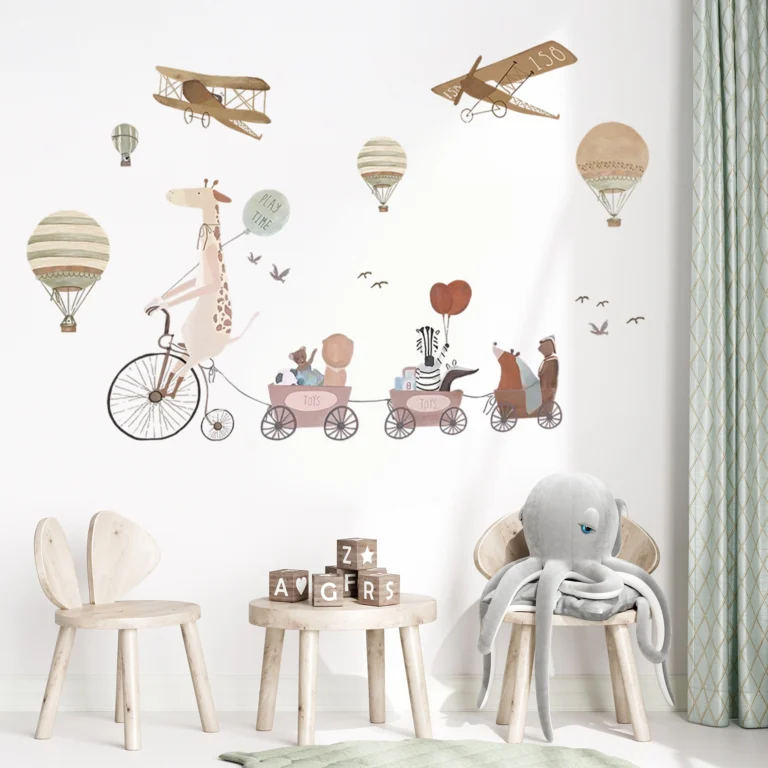 SIPO naklejki na ścianę z żyrafą, samolotami, balonami i zwierzątkami, subtelna ozdoba ścienna.