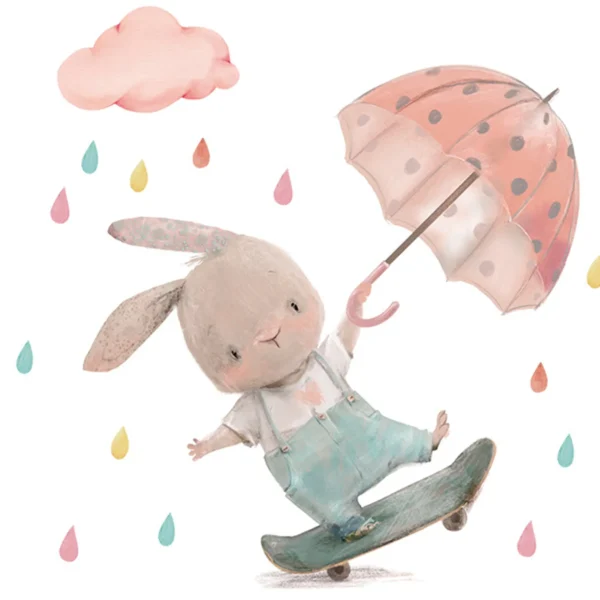 Naklejki na ścianę dla dzieci SIPO - króliczek z parasolką