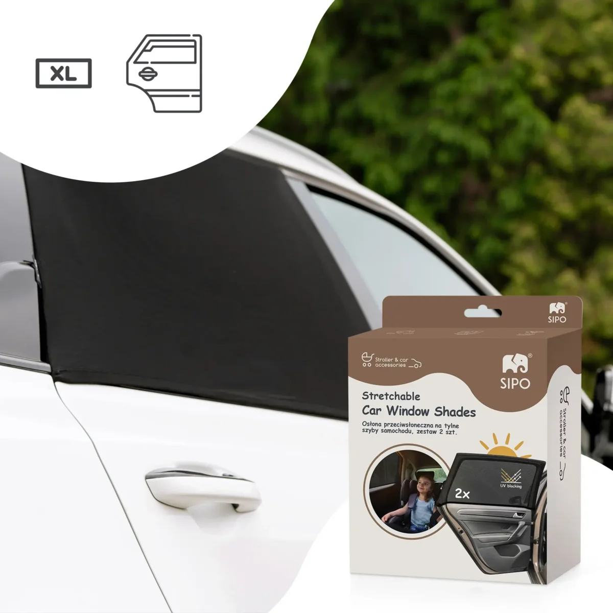 Sipo stretchable car window shades – black XL sun shade