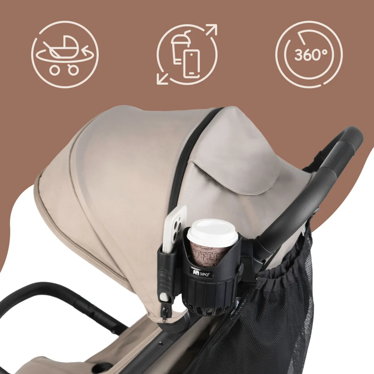 SIPO Uniwersalny uchwyt na butelkę i telefon do wózka