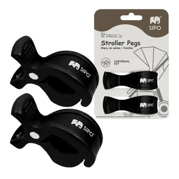 Sipo stroller pegs – retail packaging for the black set