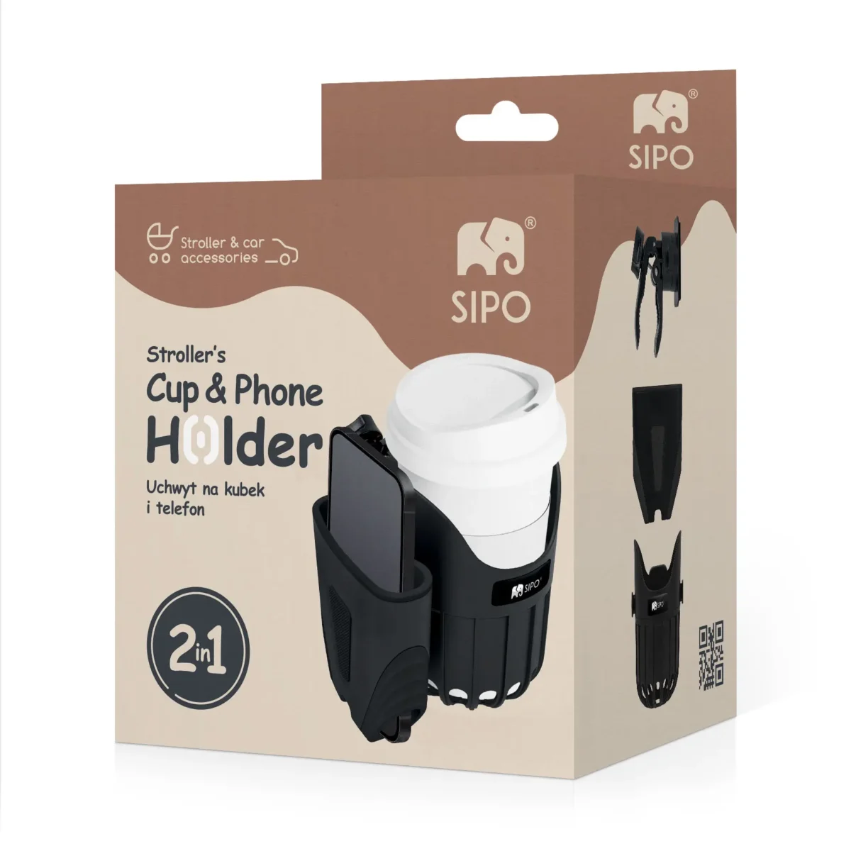 SIPO Uchwyt na kubek i telefon do wózka dziecięcego