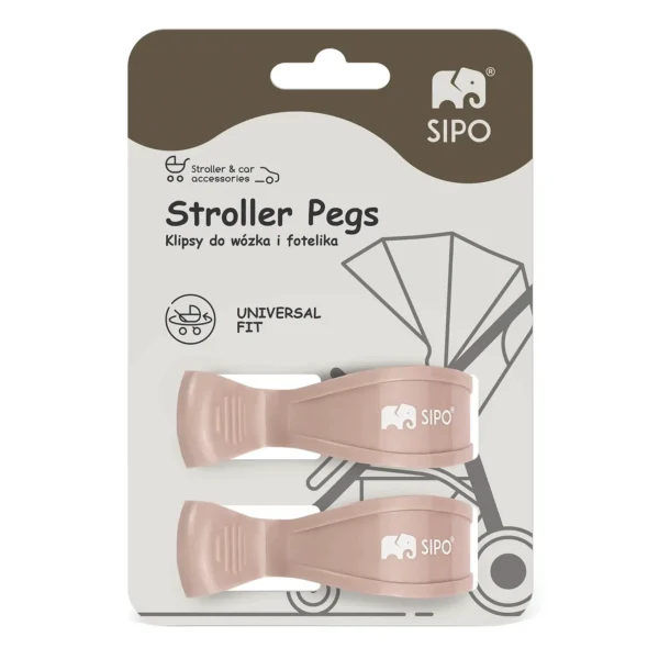 Sipo klipsy do wózka – opakowanie produktu z 2 różowymi klipsami.