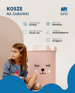 Kosze na zabawki Sipo z praktycznymi rączkami i wodoodporną podszewką