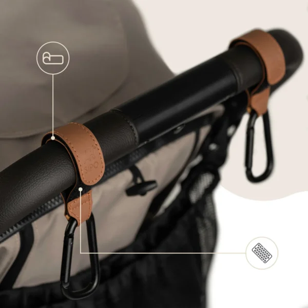 SIPO Karabińczyki do wózka - zestaw 2 sztuk - brązowe