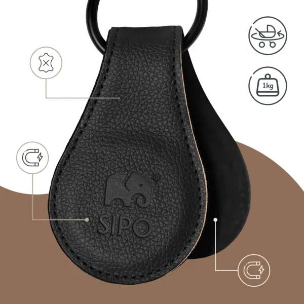 Sipo magnetic stroller clips – close-up of a black clip