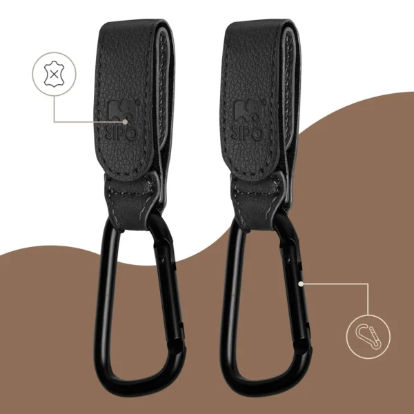 Sipo stroller hooks – two black hooks