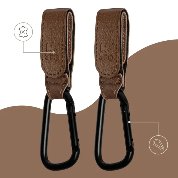 Sipo stroller hooks – two brown hooks