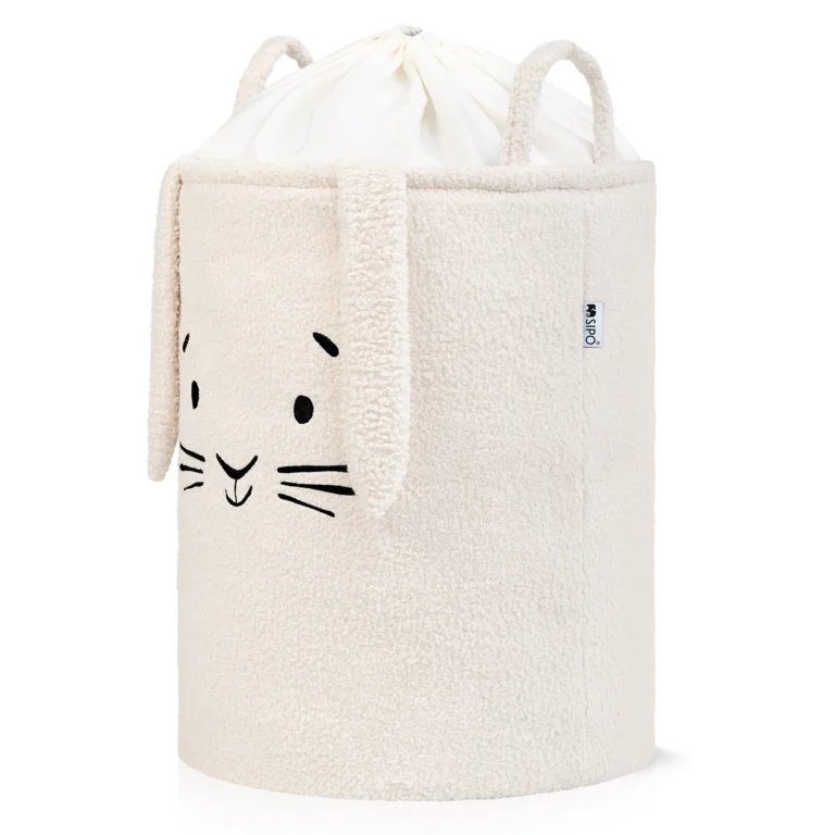 sipo toy storage basket xl premium boucle edition creme rabbit angled product view with closed inner liner