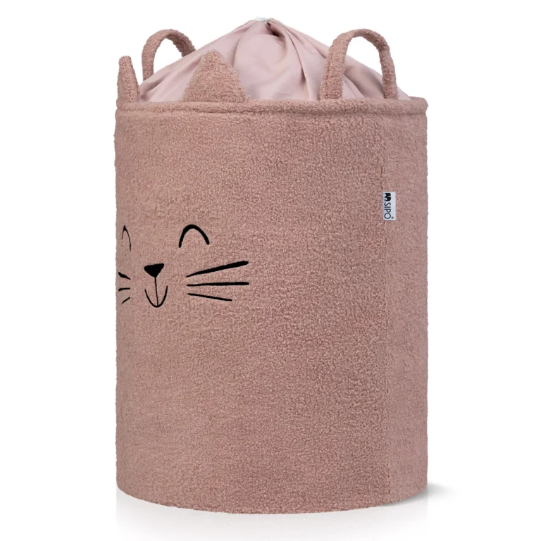 sipo toy storage basket xl premium boucle edition pink cat angled product view with closed inner liner