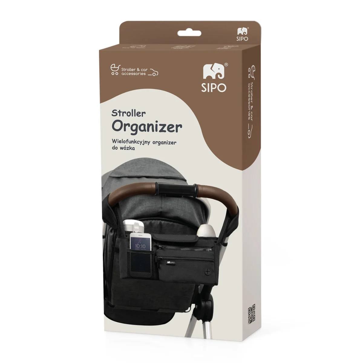 SIPO opakowanie produktu organizer do wózka dziecięcego czarny z przegródkami