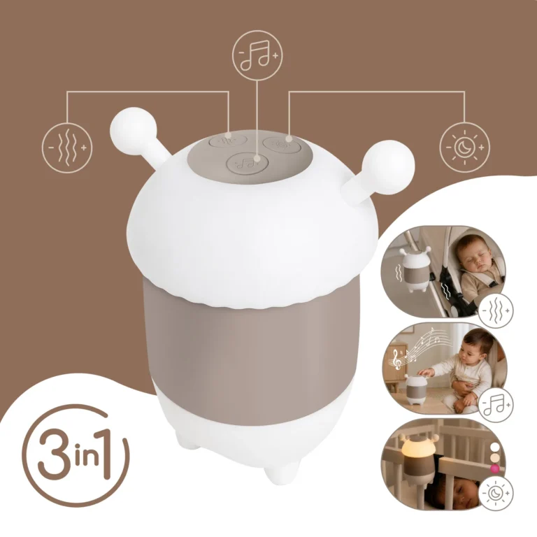 SIPO Baby Rocker Bee – buttons and an overview of three functions: vibration, soothing sounds and a night light.